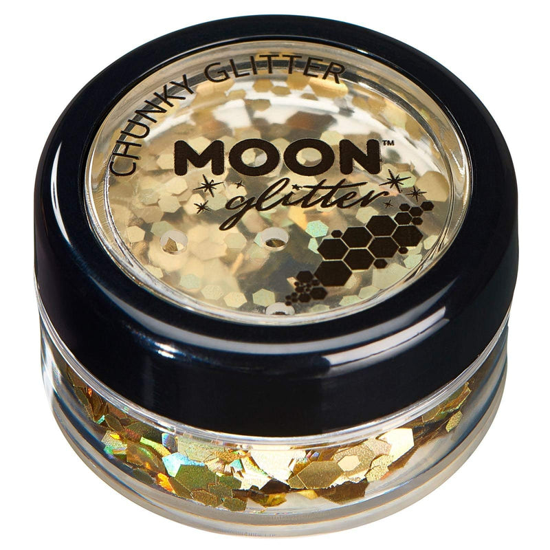 Smiffys Moon Glitter Holographic Chunky Glitter, Gold
