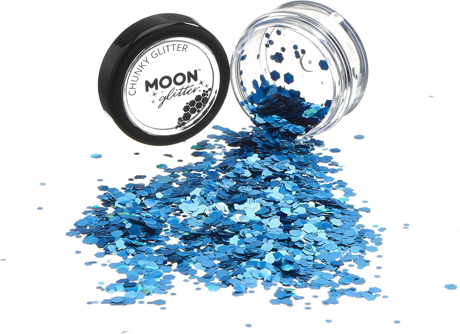 Smiffys Moon Glitter Holographic Chunky Glitter, Blue
