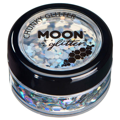 Smiffys Moon Glitter Holographic Chunky Glitter, Silver