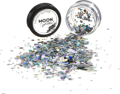 Smiffys Moon Glitter Holographic Chunky Glitter, Silver