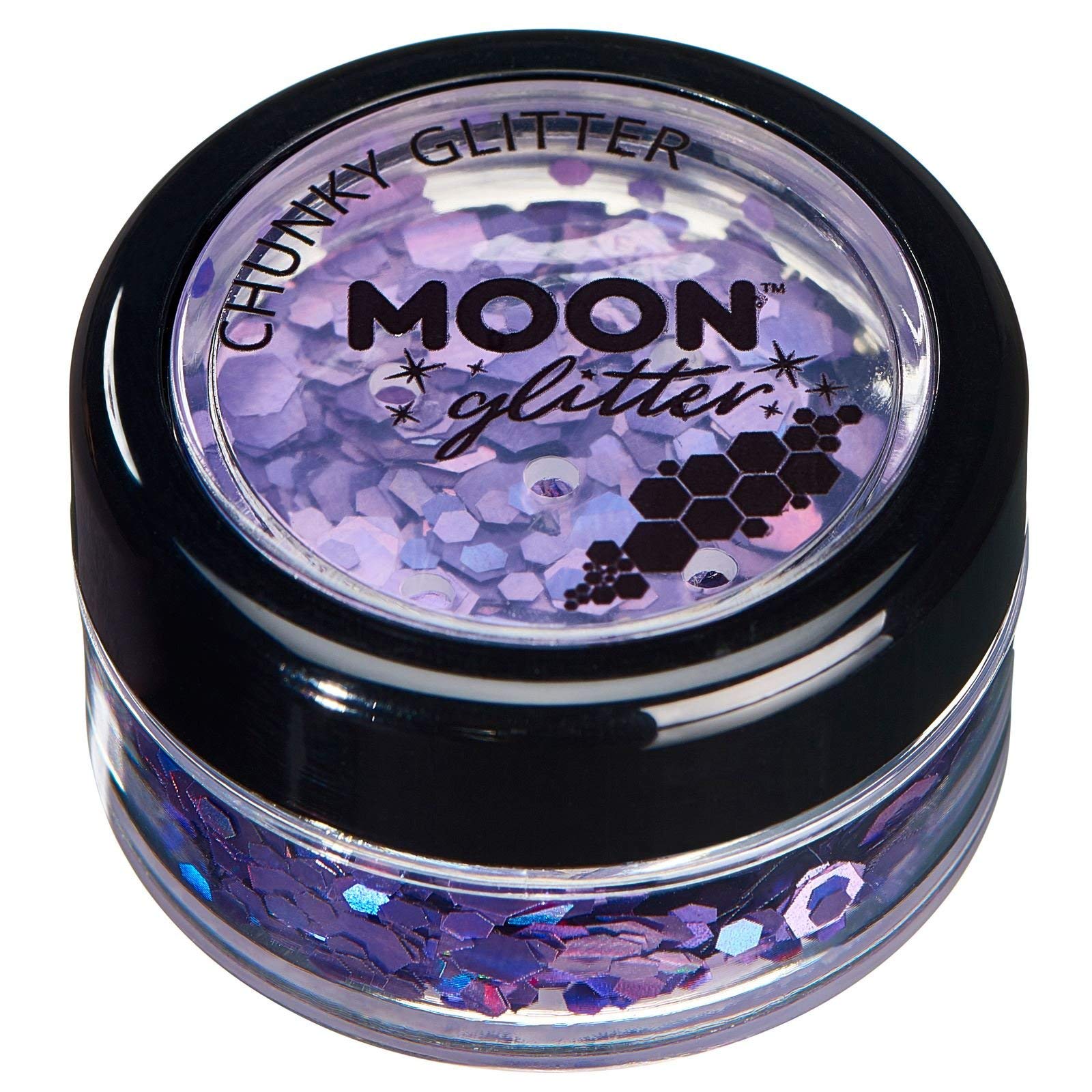 Smiffys Moon Glitter Holographic Chunky Glitter, Purple