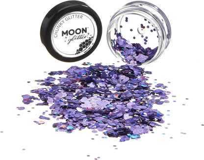 Smiffys Moon Glitter Holographic Chunky Glitter, Purple