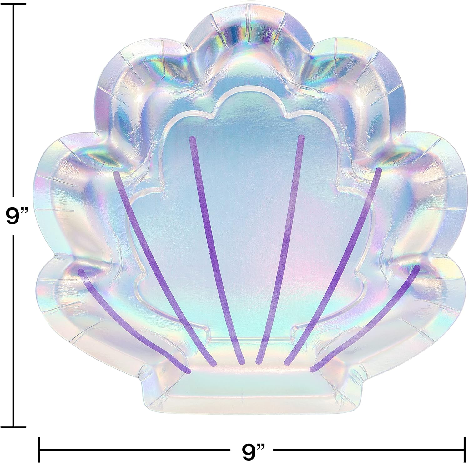 Creative Party PC336719 9", Iridescent Mermaid Theme Scallop Shaped Paper Plates-8 Pcs