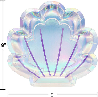 Creative Party PC336719 9", Iridescent Mermaid Theme Scallop Shaped Paper Plates-8 Pcs