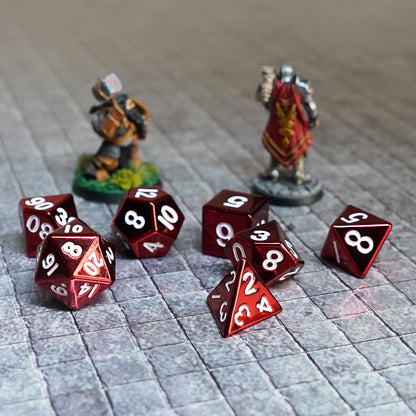 FanRoll by Metallic Dice Games 16mm Metal Polyhedral DND Dice Set: Red, Role Playing Game Dice for Dungeons and Dragons