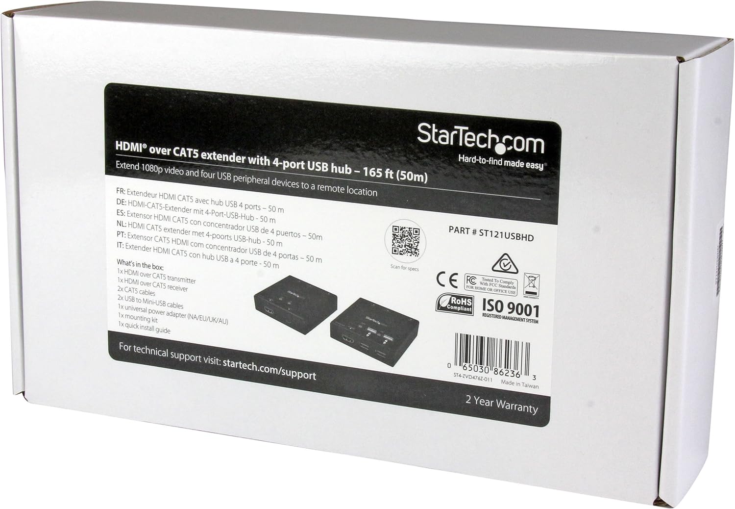 StarTech.com Extendeur HDMI sur Cat6 à 50 m avec hub USB 2.0 à 4 ports - 1080p (ST121USBHD