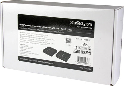 StarTech.com Extendeur HDMI sur Cat6 à 50 m avec hub USB 2.0 à 4 ports - 1080p (ST121USBHD