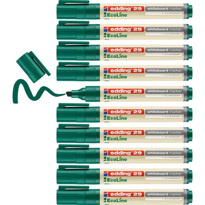 edding 29 Ecoline whiteboard marker - green - box of 10 whiteboard pens - chisel tip 1-5 mm - whiteboard pen dry wipe - for whiteboards, flipcharts, pinboards, memo boards - sketchnotes - refillable