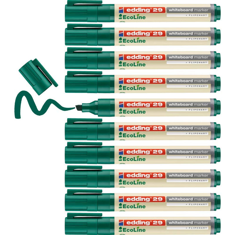 edding 29 Ecoline whiteboard marker - green - box of 10 whiteboard pens - chisel tip 1-5 mm - whiteboard pen dry wipe - for whiteboards, flipcharts, pinboards, memo boards - sketchnotes - refillable