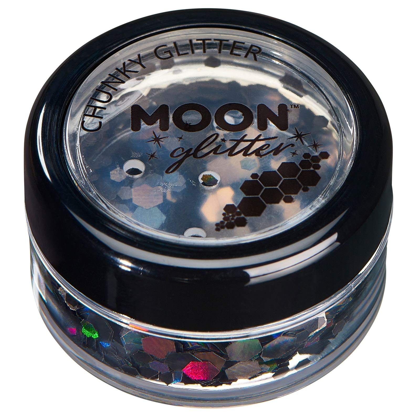 Smiffys Moon Glitter Holographic Chunky Glitter, Black