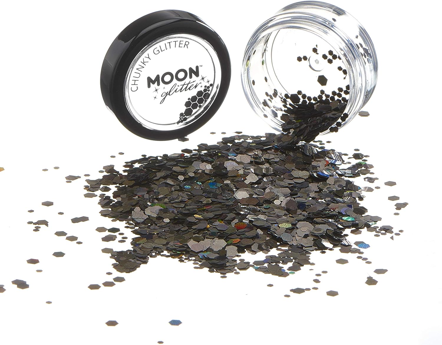 Smiffys Moon Glitter Holographic Chunky Glitter, Black