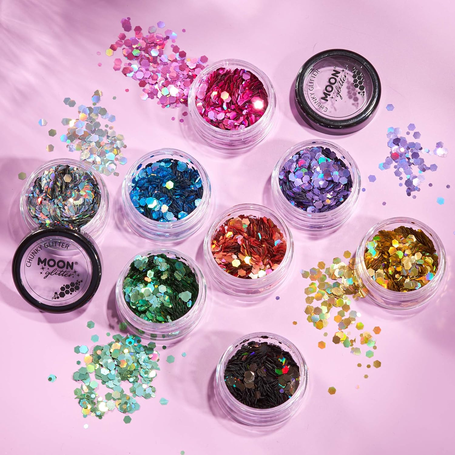 Smiffys Moon Glitter Holographic Chunky Glitter, Black