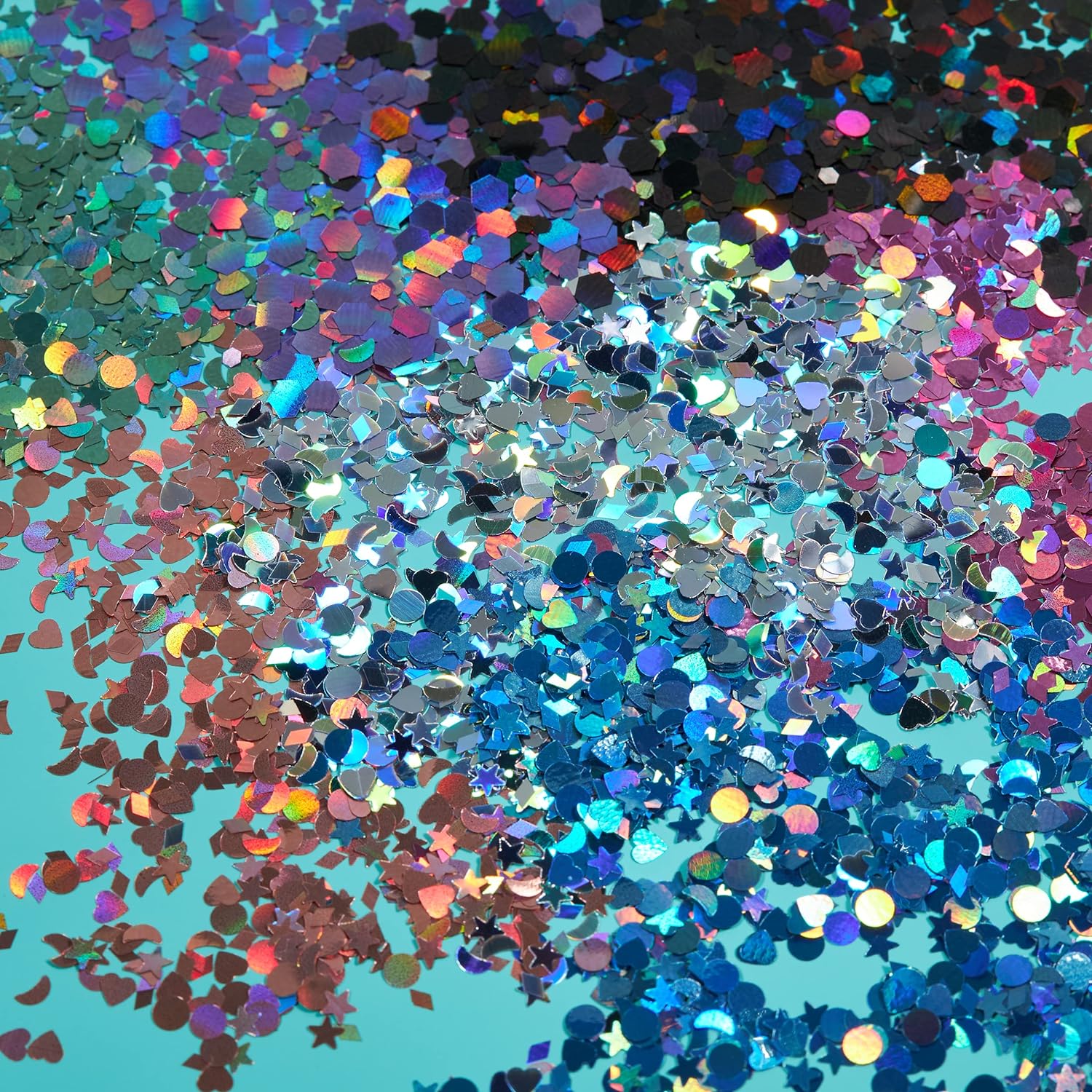Smiffys Moon Glitter Holographic Glitter Shapes, Silver