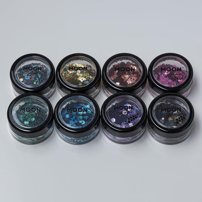Smiffys Moon Glitter Holographic Glitter Shapes, Silver