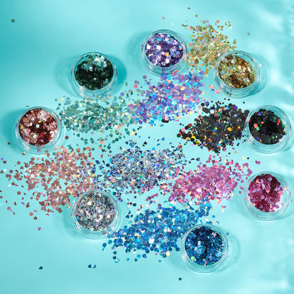 Smiffys Moon Glitter Holographic Glitter Shapes, Silver