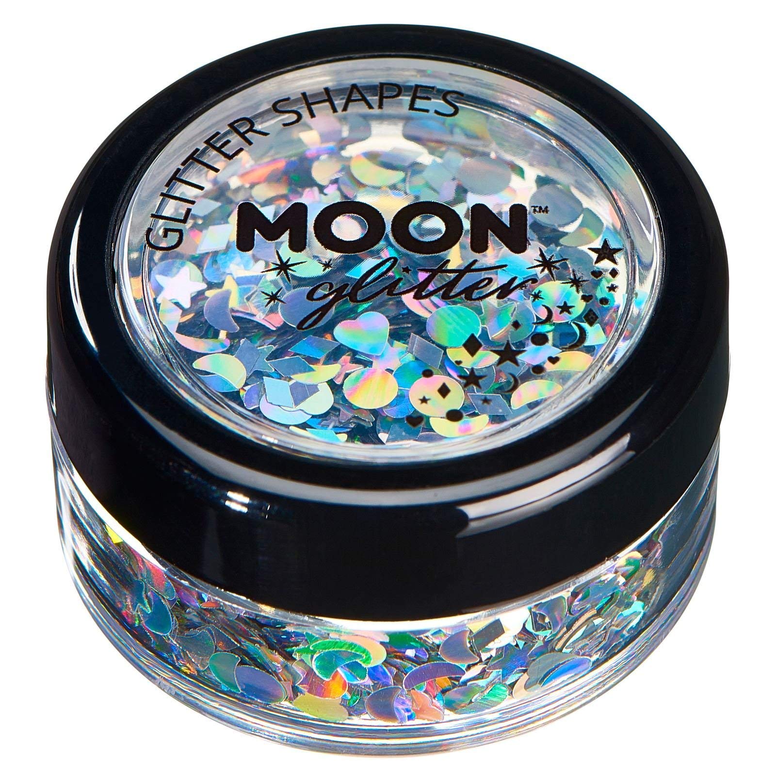 Smiffys Moon Glitter Holographic Glitter Shapes, Silver