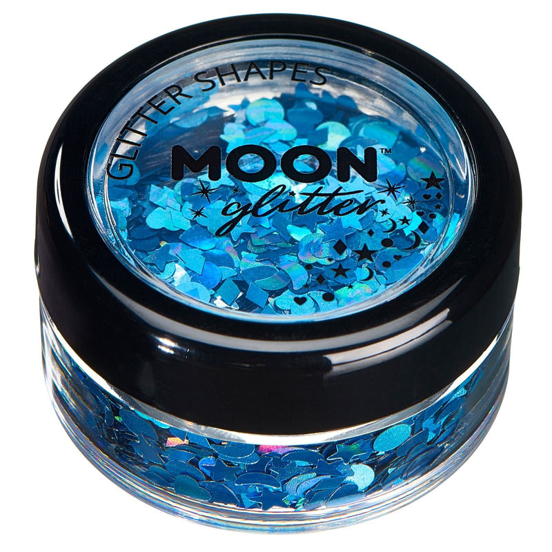 Smiffys Moon Glitter Holographic Glitter Shapes, Blue