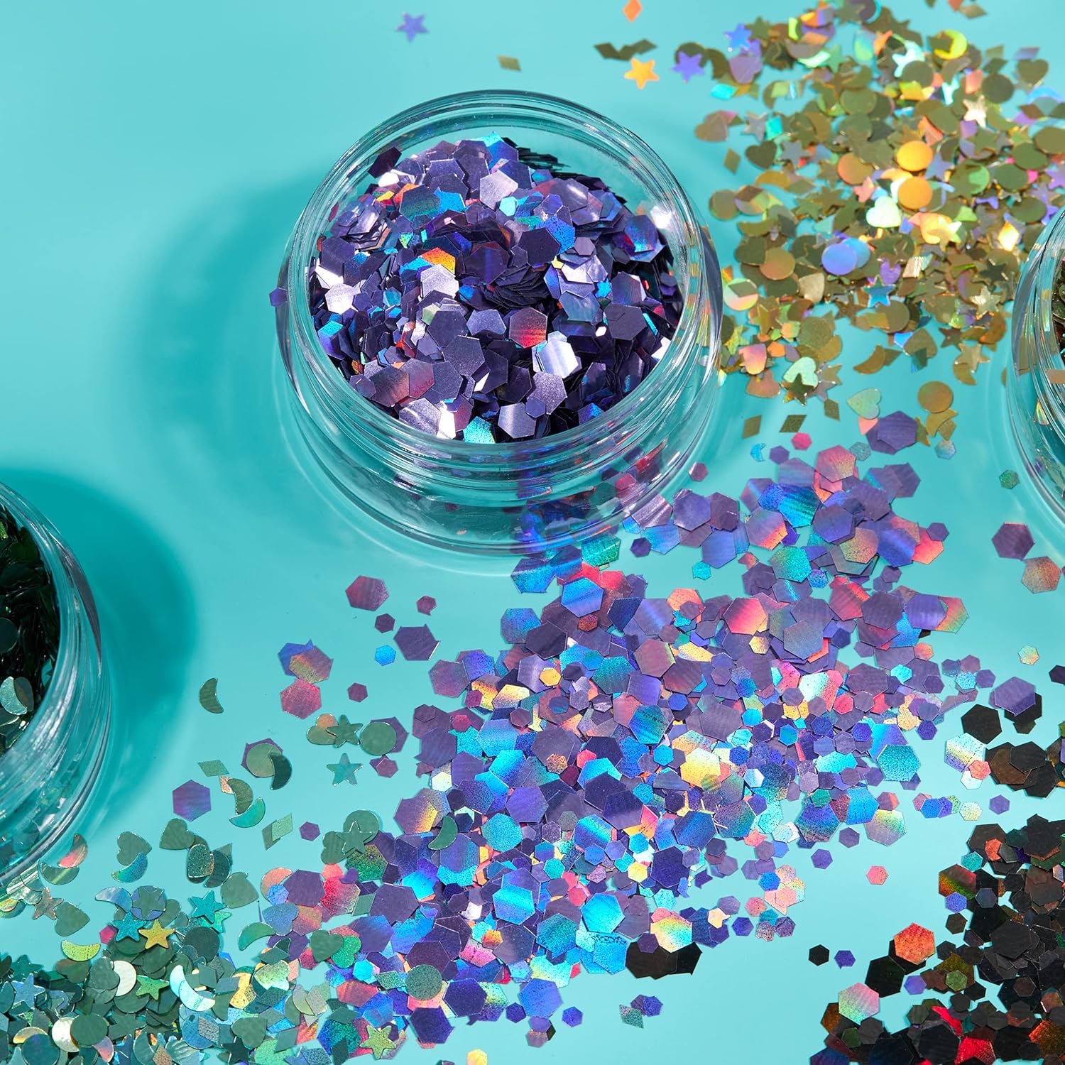 Smiffys Moon Glitter Holographic Glitter Shapes, Purple