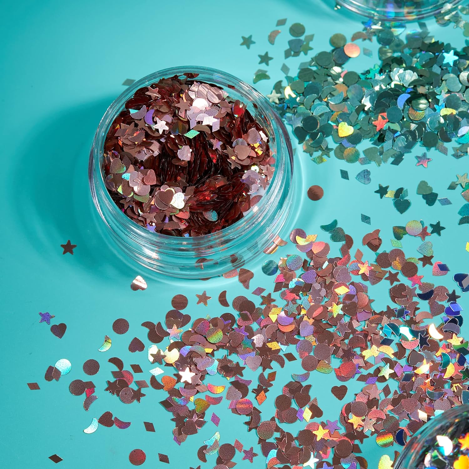 Smiffys Moon Glitter Holographic Glitter Shapes, Green