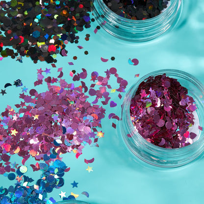 Smiffys Moon Glitter Holographic Glitter Shapes, Green