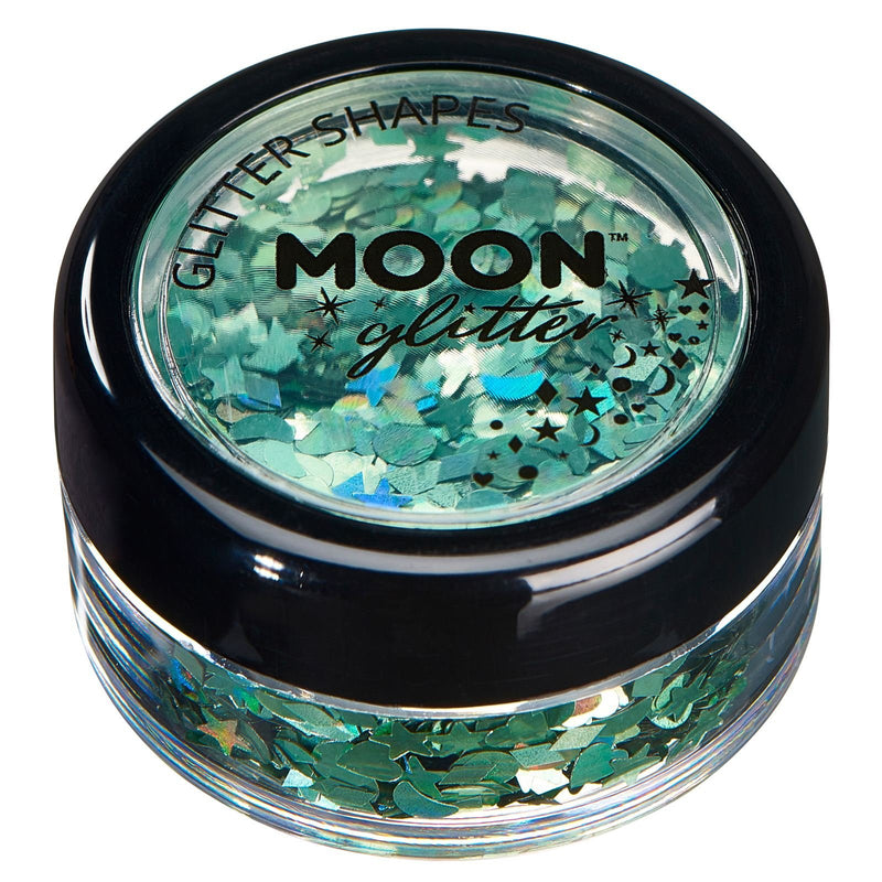 Smiffys Moon Glitter Holographic Glitter Shapes, Green