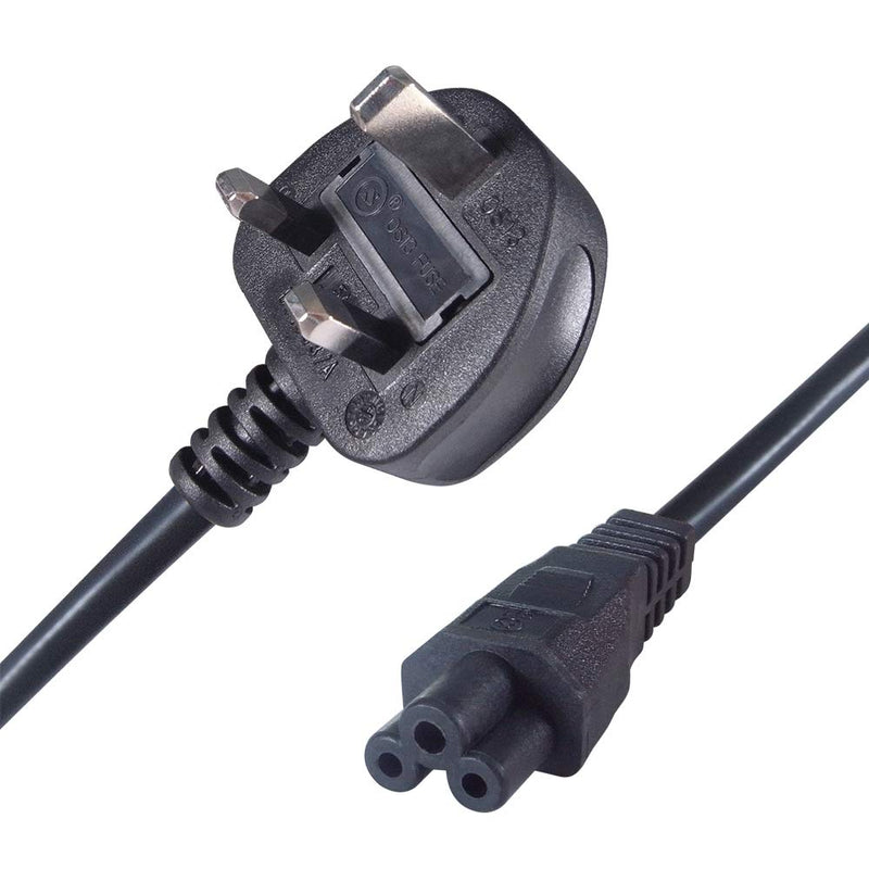2M Uk Mains Power Cable Uk Plug To C5(Cloverleaf) Socket