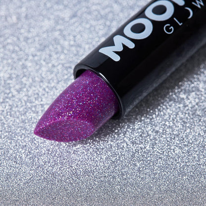 Smiffys Moon Glow - Neon UV Glitter Lipstick, Purple