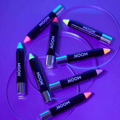 Smiffys Moon Glow - Neon UV Glitter Body Crayons, Yellow