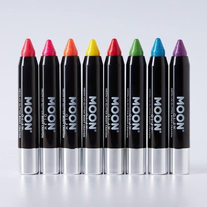 Smiffys Moon Glow - Neon UV Glitter Body Crayons, Yellow