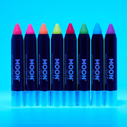 Smiffys Moon Glow - Neon UV Glitter Body Crayons, Yellow