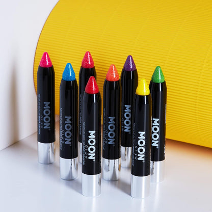 Smiffys Moon Glow - Neon UV Glitter Body Crayons, Yellow