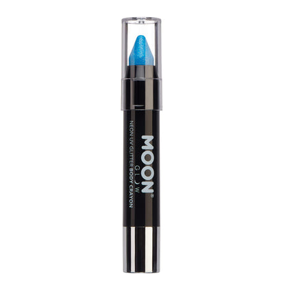 Smiffys Moon Glow - Neon UV Glitter Body Crayons, Blue