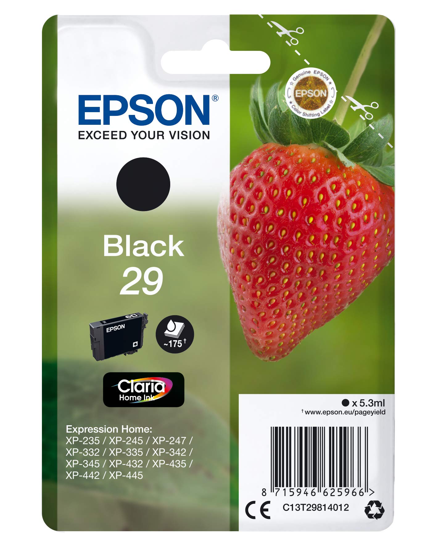 EPSON Strawberry Ink Cartridge for Expression Home XP-445 Series, Black, Standard