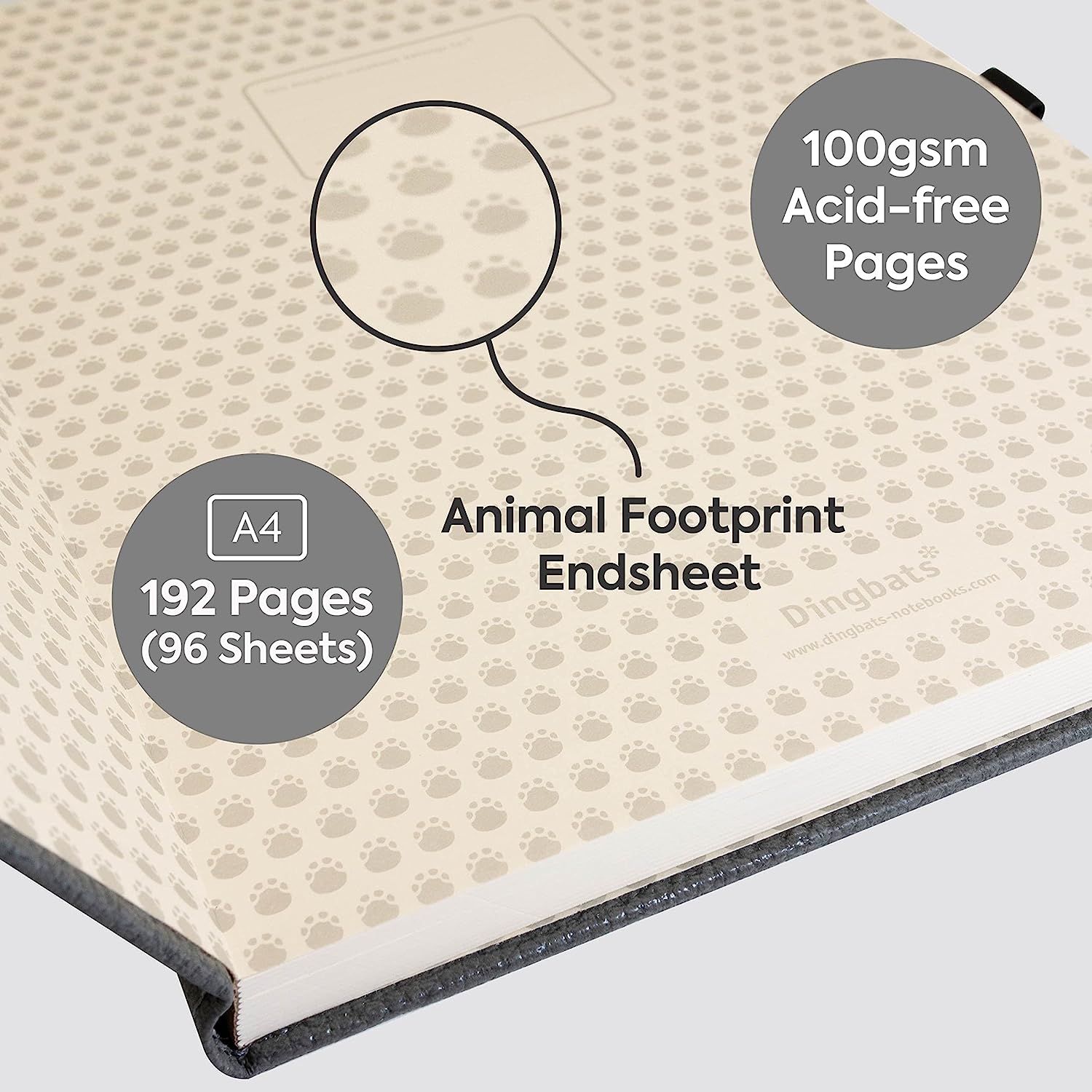 Dingbats - Wildlife Dotted Extra Large Notebook, Grey Elephant, A4 - Hardcover Notebook - PU Leather - Perforated, Cream 100gsm Ink-Proof Paper - Includes Elastic Closure, Pen Holder & Bookmark