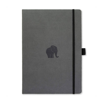 Dingbats - Wildlife Dotted Extra Large Notebook, Grey Elephant, A4 - Hardcover Notebook - PU Leather - Perforated, Cream 100gsm Ink-Proof Paper - Includes Elastic Closure, Pen Holder & Bookmark