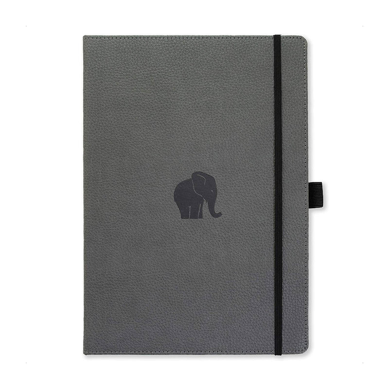 Dingbats - Wildlife Dotted Extra Large Notebook, Grey Elephant, A4 - Hardcover Notebook - PU Leather - Perforated, Cream 100gsm Ink-Proof Paper - Includes Elastic Closure, Pen Holder & Bookmark