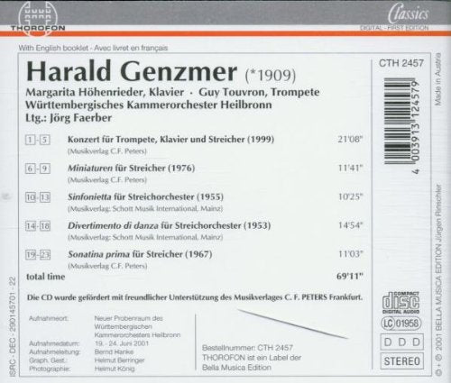 Genzmer: Konzert für Trompete, Klavier und Streicher / Miniatures / Sinfonietta / Divertimento di danza / Sonatina prima Orchestral Works, Vol 2