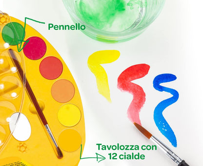 CRAYOLA Washable Watercolour Paint Palette | Includes 12 Watercolour Paints and 1 Paintbrush | Craft Kit for Kids | For Ages 3+