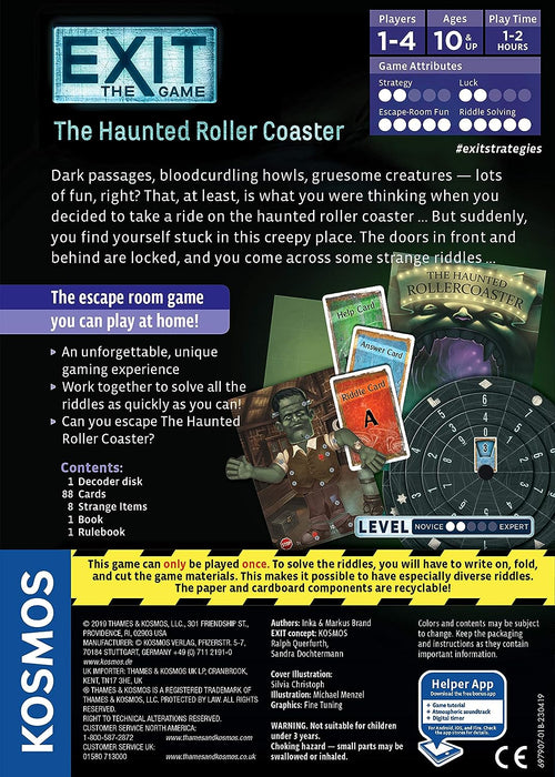Thames & Kosmos - EXIT: The Haunted Roller Coaster - Level: 2/5 - Unique Escape Room Game - 1-4 Players - Puzzle Solving Strategy Board Games for Adults & Kids, Ages 10+ - 697907