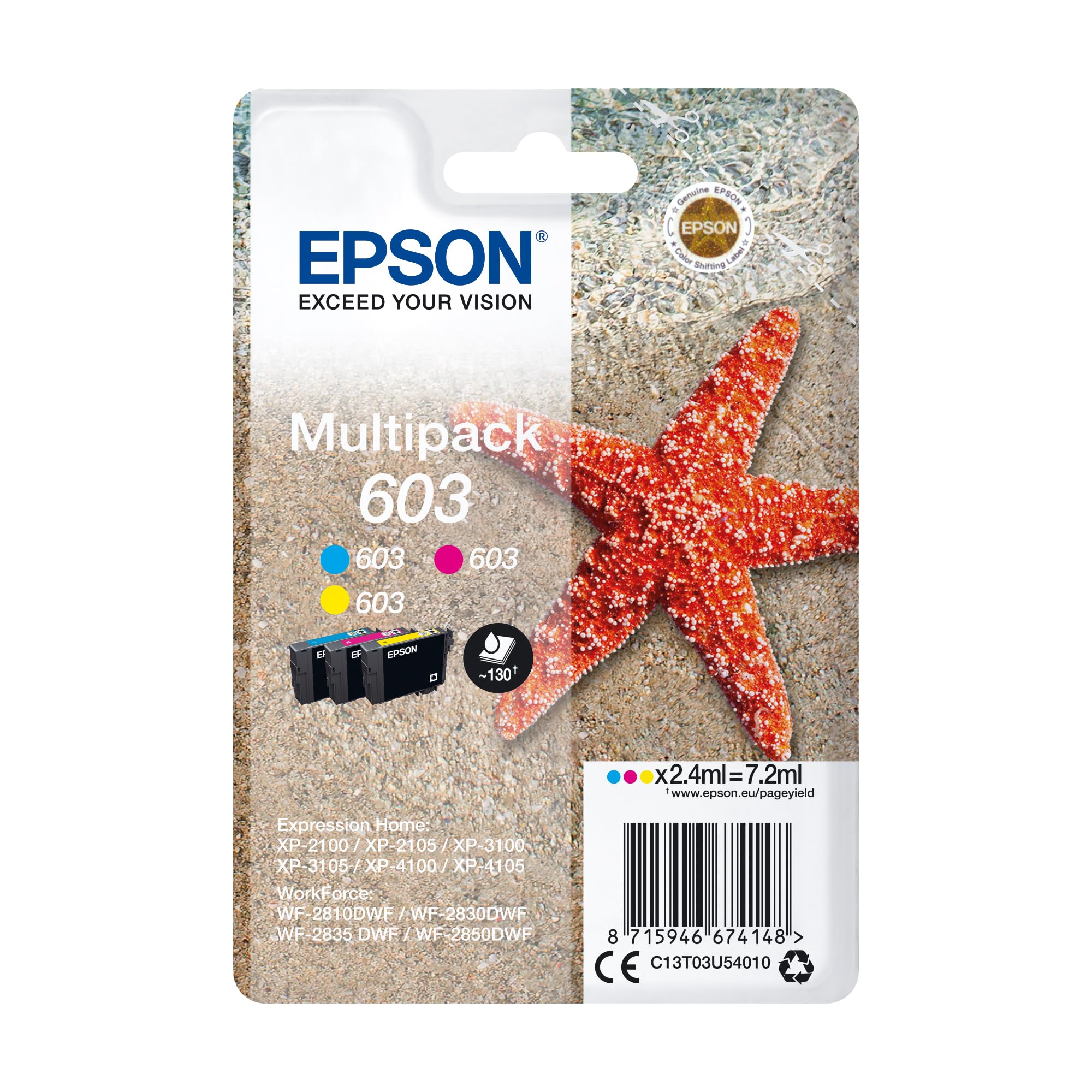 Epson 603 Starfish Genuine Multipack, 3-Colours Ink Cartridges