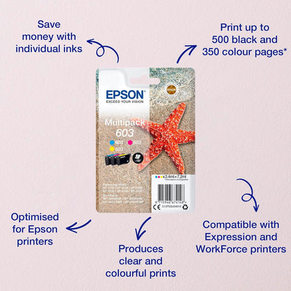 Epson 603 Starfish Genuine Multipack, 3-Colours Ink Cartridges