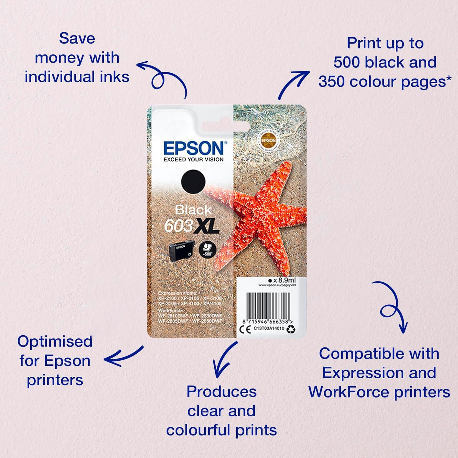 Epson 603XL Black Starfish High Yield Genuine, Ink Cartridge