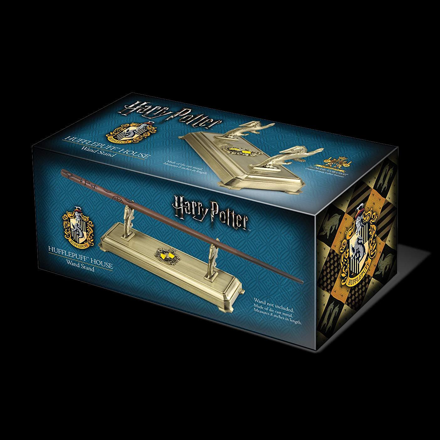 The Noble Collection Harry Potter Hufflepuff Wand Stand - 8in (20cm) Gold-Coloured Individual Wand Stand - Harry Potter Film Set Movie Props Wands Gifts