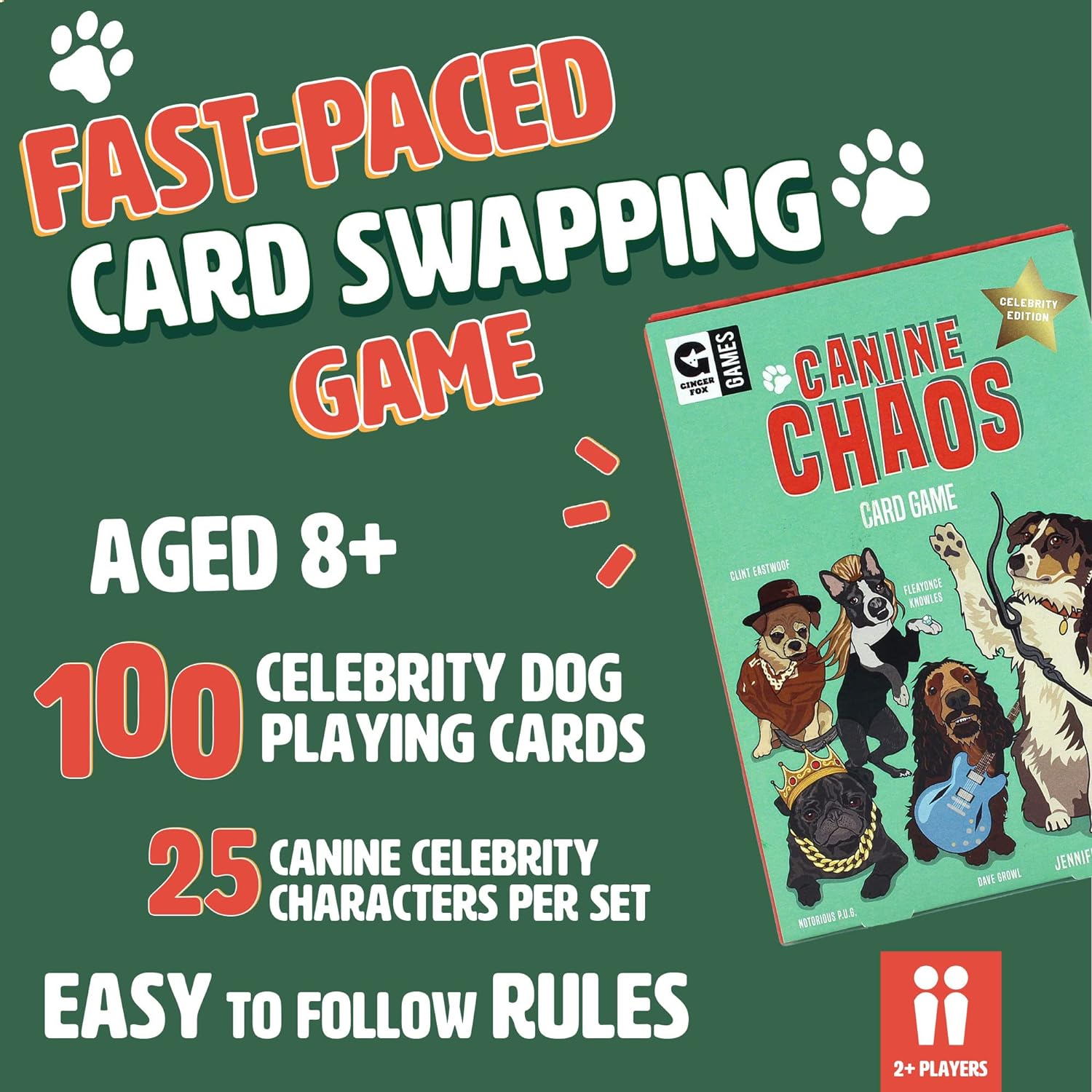 Ginger Fox Canine Chaos Card Swapping Game - Reclama tu Camino a la Victoria coleccionando Personajes de celebridades caninas Locos