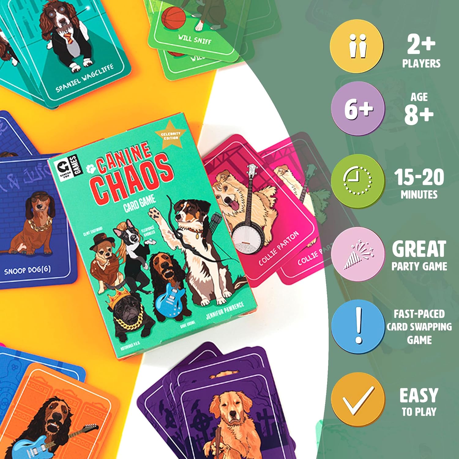 Ginger Fox Canine Chaos Card Swapping Game - Reclama tu Camino a la Victoria coleccionando Personajes de celebridades caninas Locos