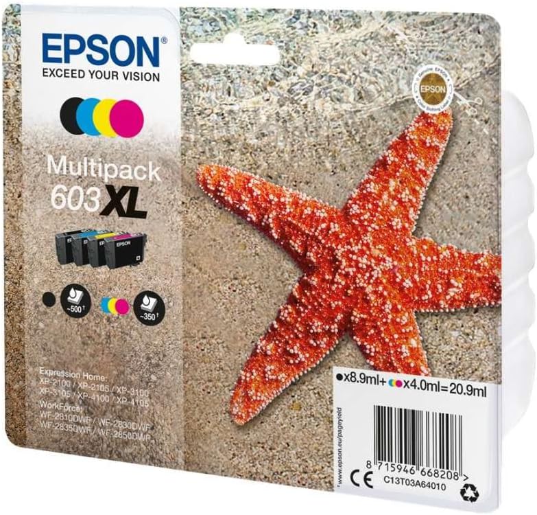 Epson 603XL Starfish High Yield Genuine Multipack, 4-Colours Ink Cartridges