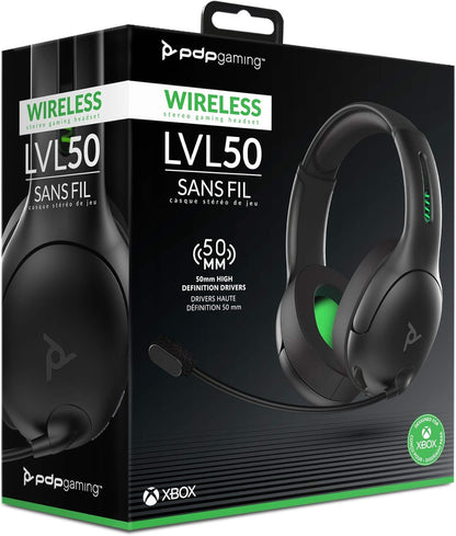 PDP Gaming LVL50 draadloze Headset met Mic for Xbox One, Series X|S - PC, laptopcomputer - Noise Cancelling microfoon, Bass Boost, Lichtgewicht, Soft Comfort Over Ear Headphones - zwart