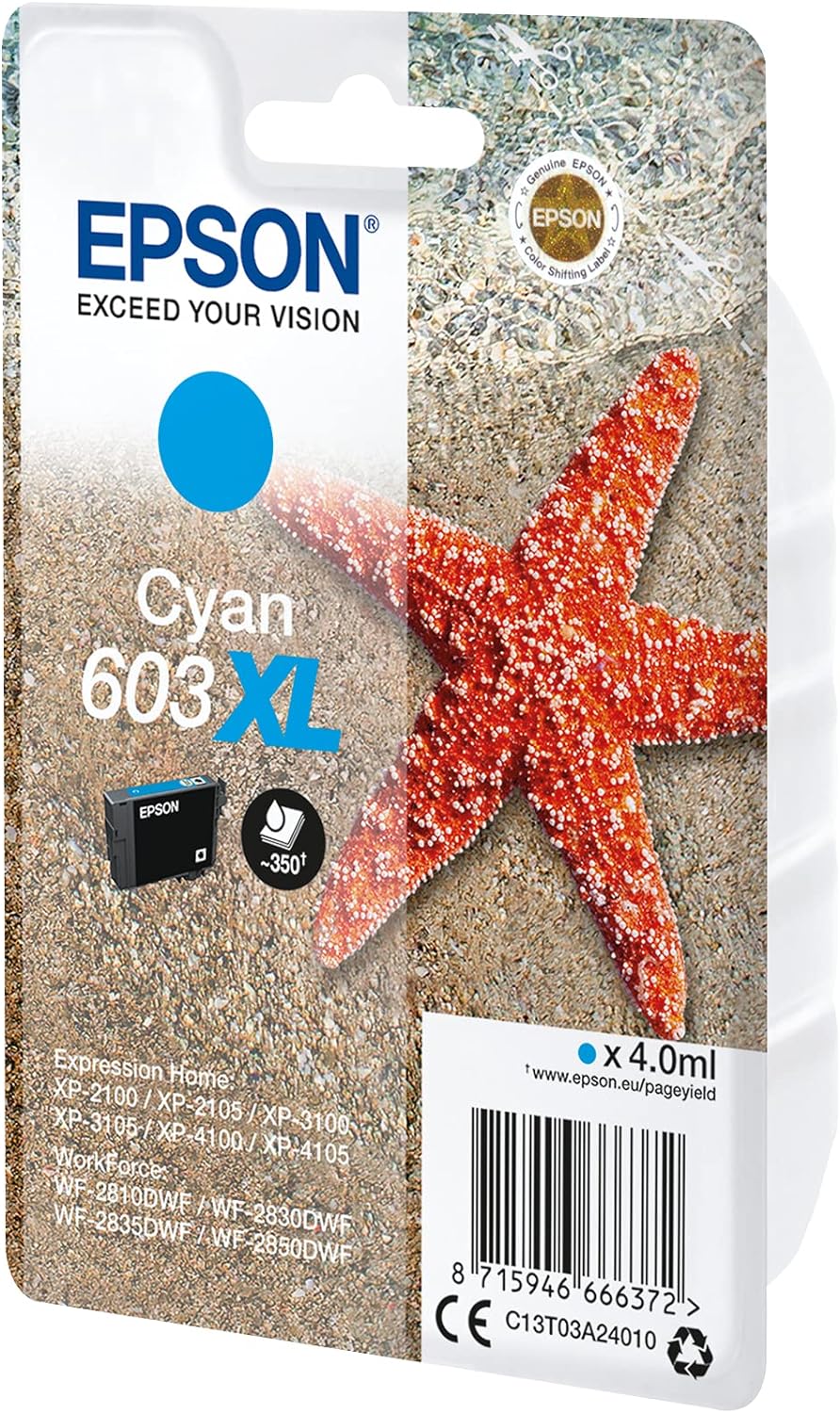 Epson 603XL Cyan Starfish High Yield Genuine, Ink Cartridge