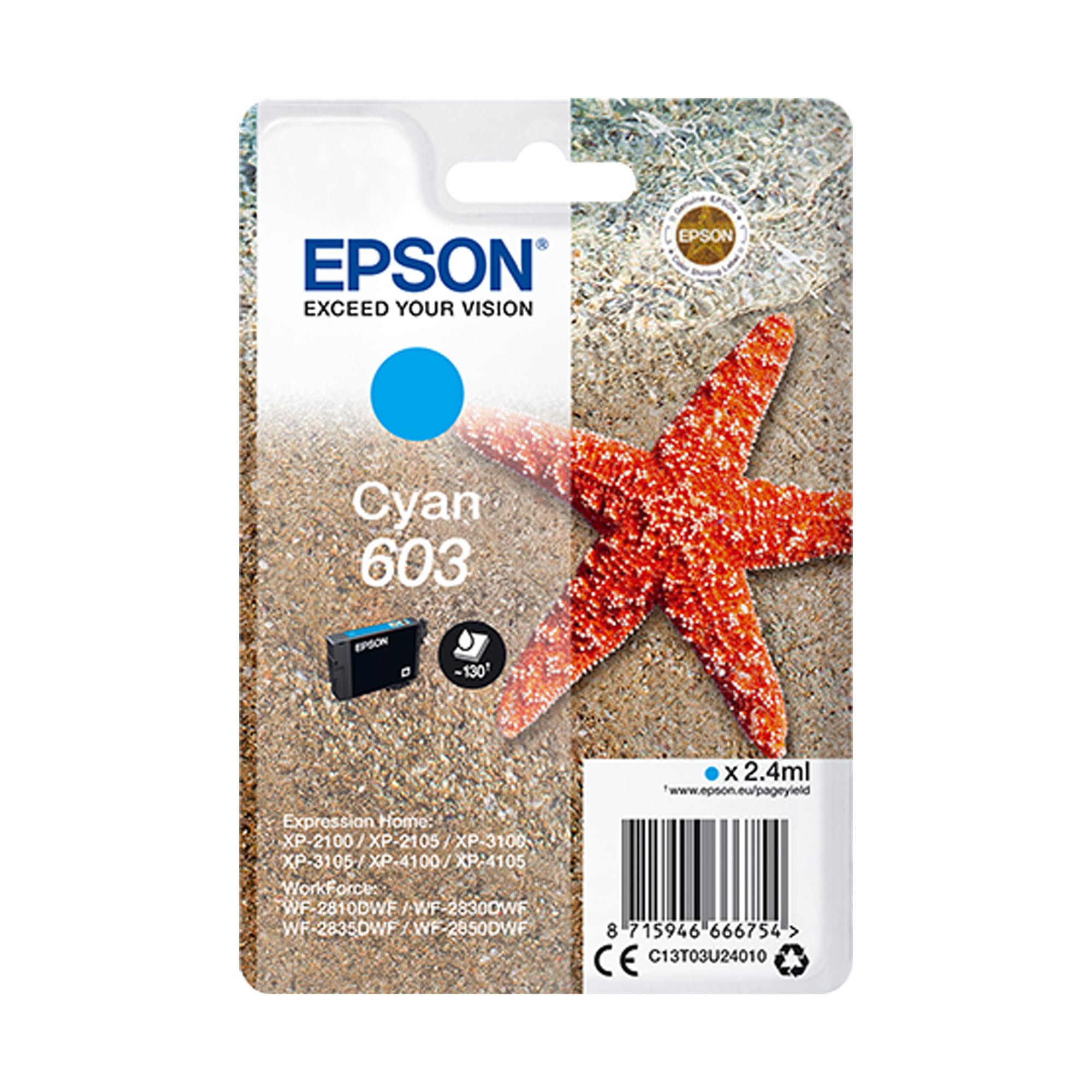 Epson 603 Cyan Starfish Genuine, Ink Cartridge, Standard Capacity