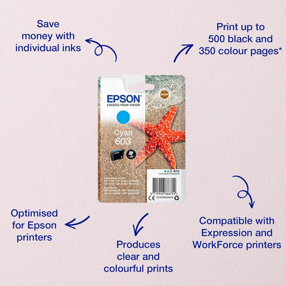 Epson 603 Cyan Starfish Genuine, Ink Cartridge, Standard Capacity